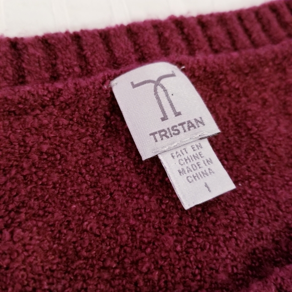 Tristan | Burgundy Red Crew Neck Sweater Top - Picture 3 of 6